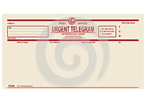 Vintage blank urgent telegram form. photo