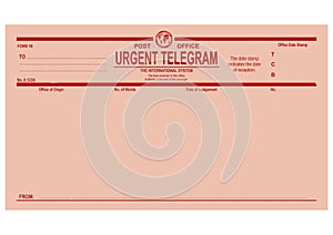 Vintage blank urgent telegram form. photo