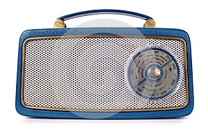 Vintage Blue 1960s Radio on White