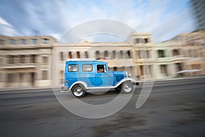 Vintage Blue American Taxi Car Havana Cuba