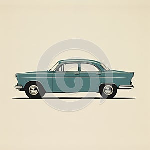 Vintage Blue Car In Monochromatic Graphic Design