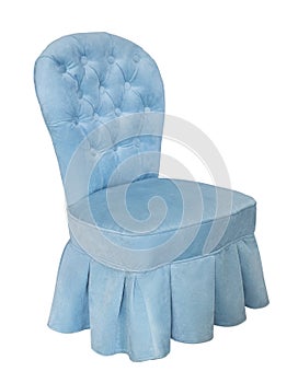 Vintage blue chair isolated on white background. Retro style. Furniture for refined interior.
