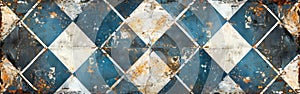 Vintage Blue Checkered Chessboard Patchwork Wall Texture