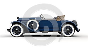 Vintage Blue Convertible Car Isolated on White Background. Classic Automotive Design with Elegant Style. Ideal for