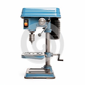 Vintage Blue Drill Press Machine On White Background
