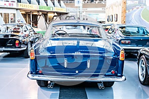 Vintage blue Ferrari 250 GT Boano 1957 glossy and shiny old classic retro car at Brussels AutoWorld Museum Exposition