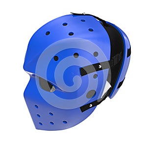 Vintage blue hockey mask on white. 3D illustration