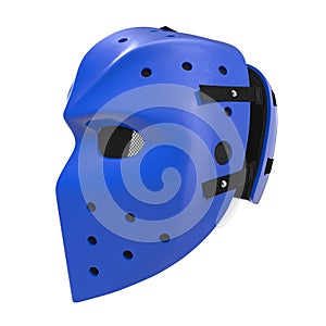 Vintage blue hockey mask on white. 3D illustration