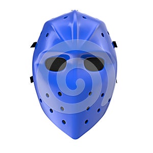Vintage blue hockey mask on white. Front view. 3D illustration