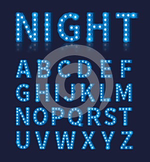 Vintage blue light bulb lamp font or alphabet