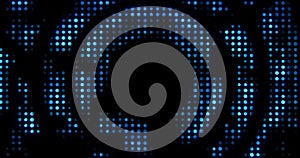 Vintage blue metallic loop circle with light reflex and blue rays effect on black background, concept of luxury live music disco