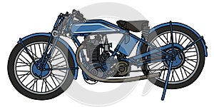The vintage blue motorcycle