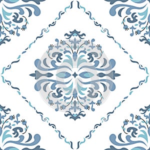 Vintage blue pastel color damask seamless pattern