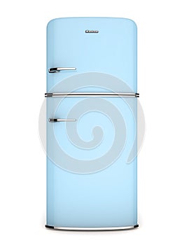 Vintage blue refrigerator. Front view