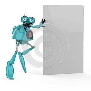 Vintage blue robot in a white background