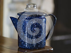 Vintage blue speckled coffee pot