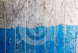 Vintage Blue and white color painted wood wall as background or texture, Natural pattern. Blank copy space