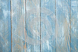 Vintage blue wood background texture with knots and nail holes. Old painted wood wall. Blue abstract background.