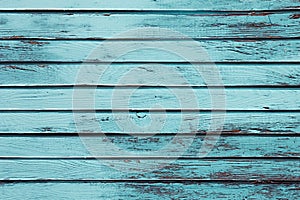 Vintage blue wooden background. Old weathered aquamarine board. Texture. Pattern.