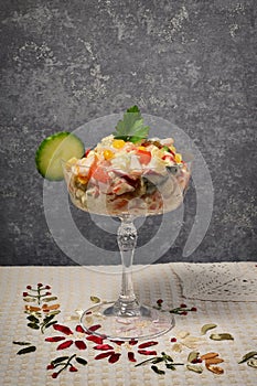 Vintage Boeuf Salad in Champagne Glass
