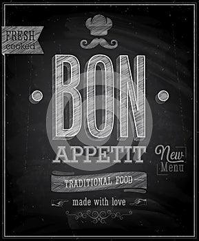 Vintage Bon Appetit Poster - Chalkboard. photo