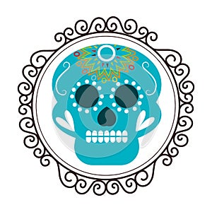 Vintage border with decorative ornamental sugar skull