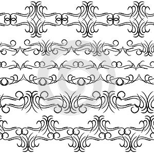 Vintage border design elements, black on white background. Seamless pattern for frames and borders. Used pattern brushes included