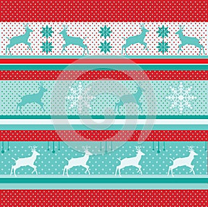 Vintage Border Happy New Year and CHRISTMAS Winter Holiday Decoration Reindeer and Snowflakes Nordic Elements Seamless pattern tem