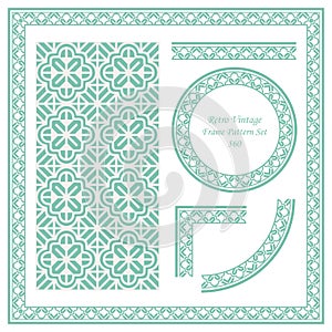 Vintage border seamless pattern background set curve cross geometry polygon frame flower