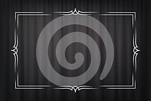 Vintage border in silent film style isolated on dark grey curtain background. Vector retro design element.