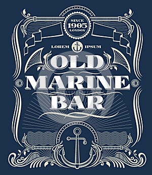 Vintage border western vector frame, old marine bar label