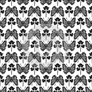 Vintage botanical butterfly and plant pattern