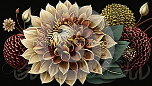 Vintage Botanical Dahlia Flower Design by Generative AI