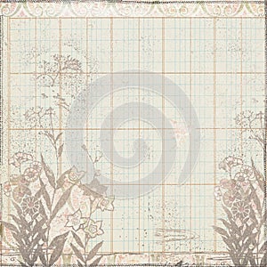 Vintage botanical floral frame on ledger paper