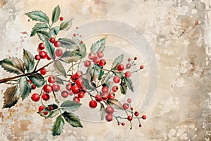 Vintage botanical illustration of red berries photo