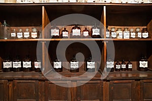 Vintage bottles in the old pharmacy
