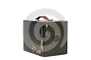 Vintage box camera on white background