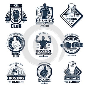 Vintage boxing sports club vector labels and badges