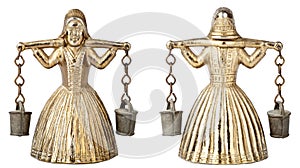 Vintage brass bell shape of a woman with a yoke