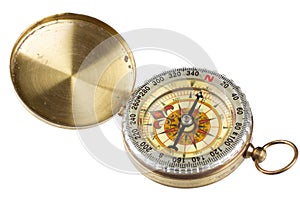 Vintage brass compass on white