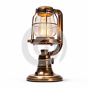 Vintage Brass Lantern With Flickering Light Effects On White Background
