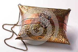 Vintage Brass Purse on White Background