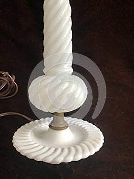 Vintage Brass and Swirl Pattern White Milk Glass Lamp