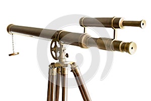 Vintage brass telescope isolated
