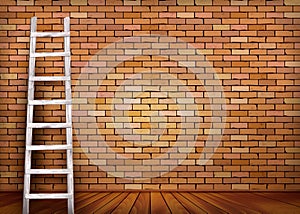Vintage brick wall background with wooden ladder.