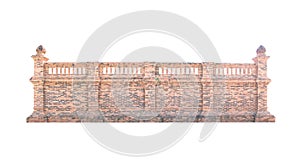 Vintage brick wall fence with pole texture and hole patterns isolated on white background , clipping path  with space