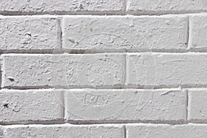 Vintage Brick Wall With White plaster Square texture or background. Whitewashed wall Painted Bricks. Old White Stone Wall