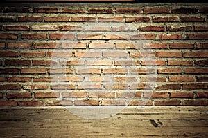 Vintage brick wall with wooden floor texture