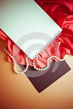 Vintage bright background with red drapery