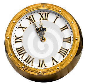 Vintage bronze clock five minutes before midnight